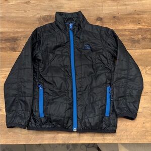 L.L. Bean Kids' PrimaLoft Packaway Jacket Black with Blue Trim size 4 like new